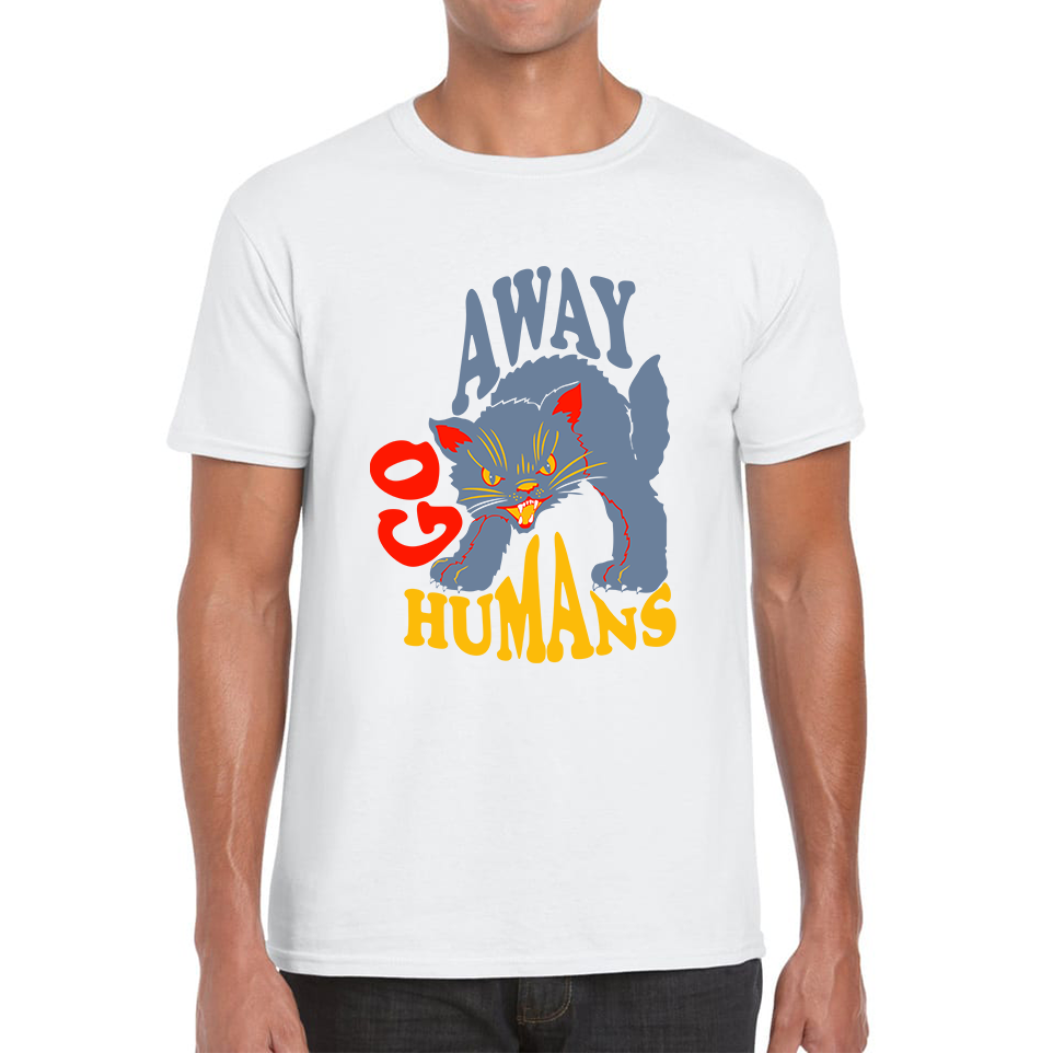 Go Away Humans Cat Halloween Horror Spooky Scary Costume Mens Tee Top