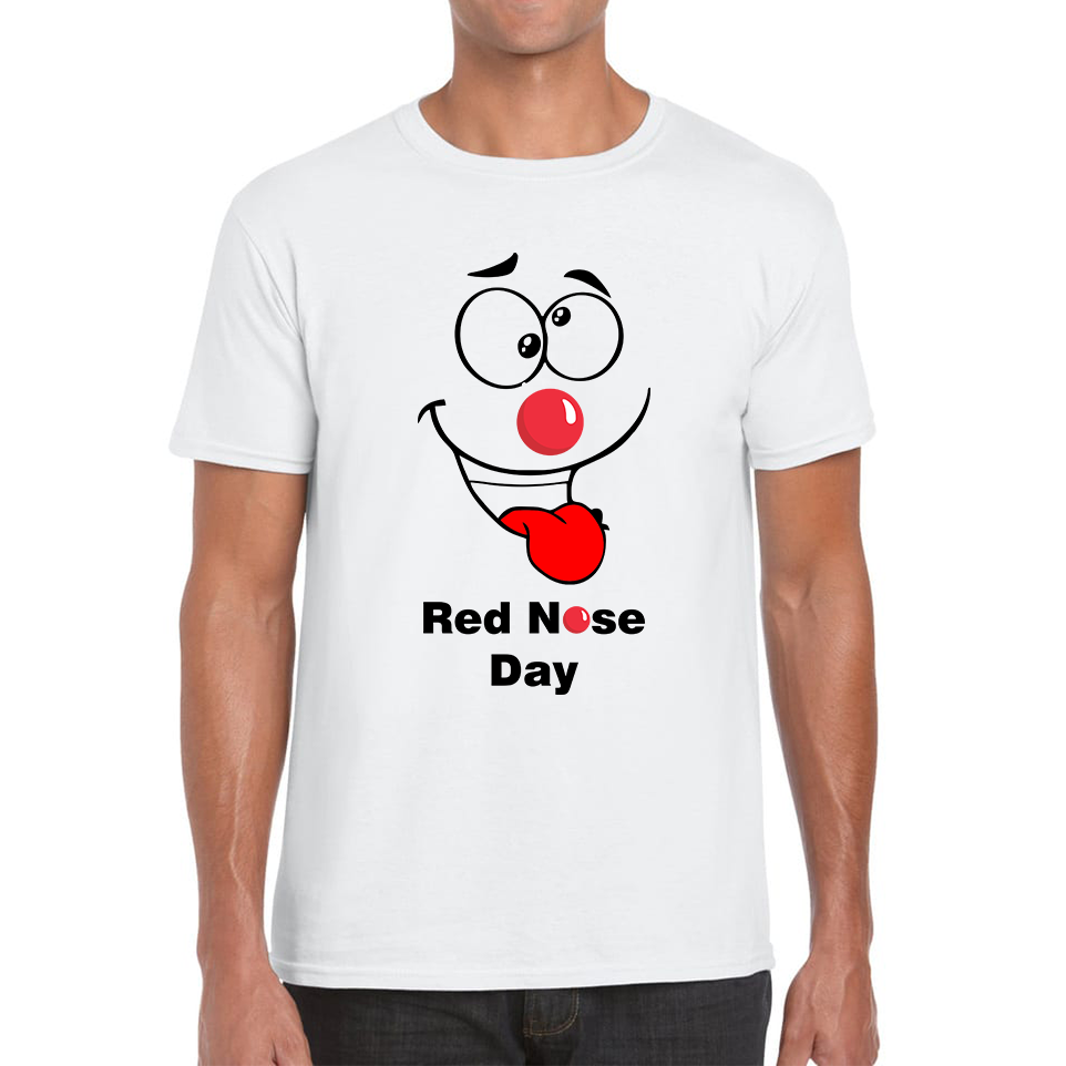 Naughty Emoji Face Red Nose Day T Shirt.