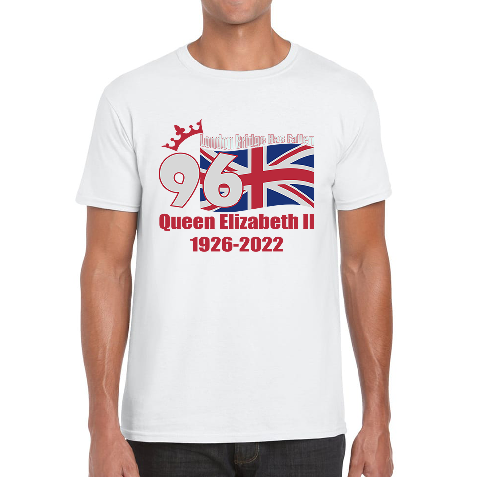 London Bridge Has Fallen 96 Years of Queen Elizabeth II Union Jack British Uk Flag Mens Tee Top