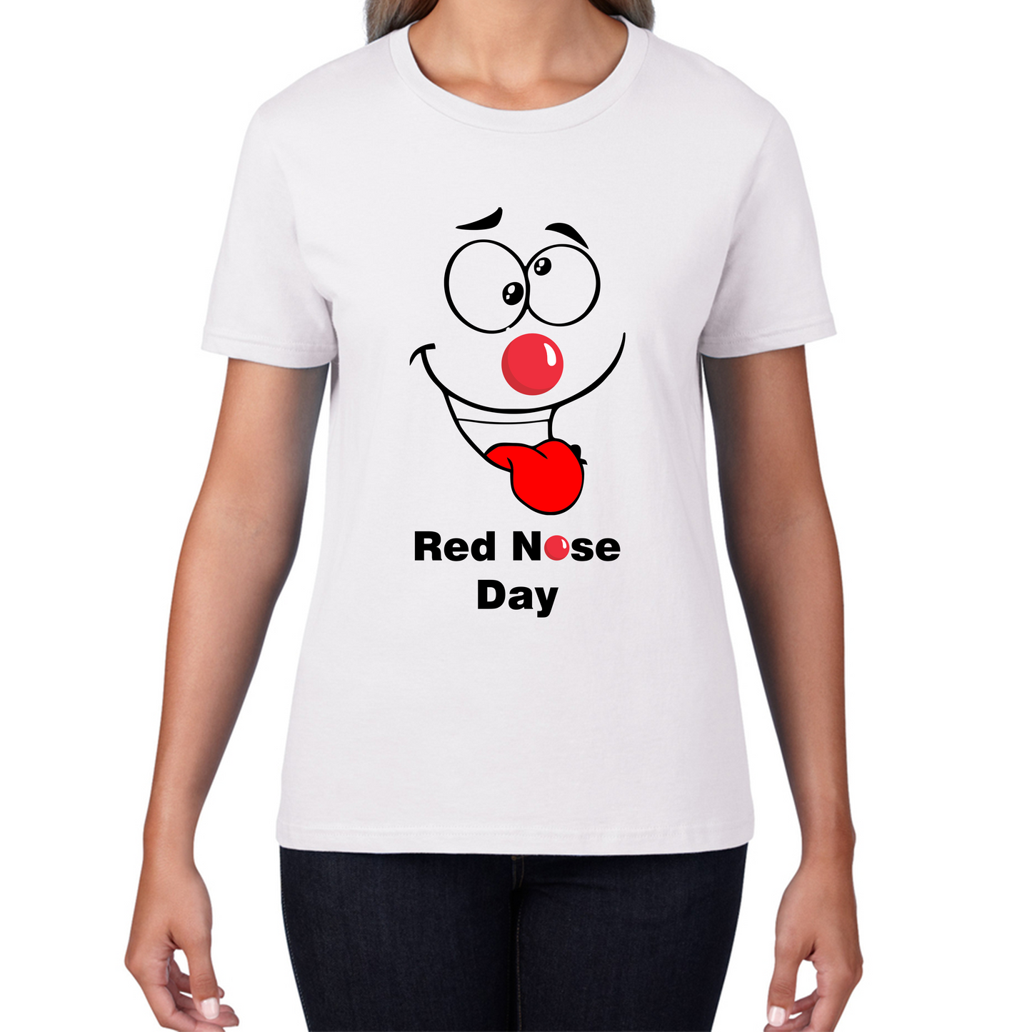 Naughty Emoji Face Red Nose Day T Shirt