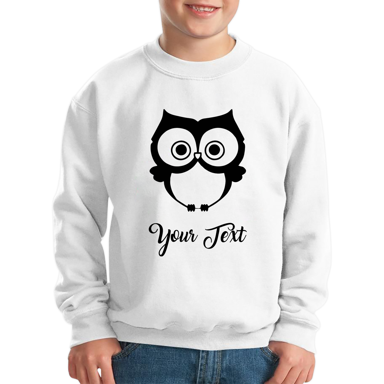 Personalised Cute Owl Your Name Cute Cartoon Owl Animal Lover Nature Lover Kids Jumper