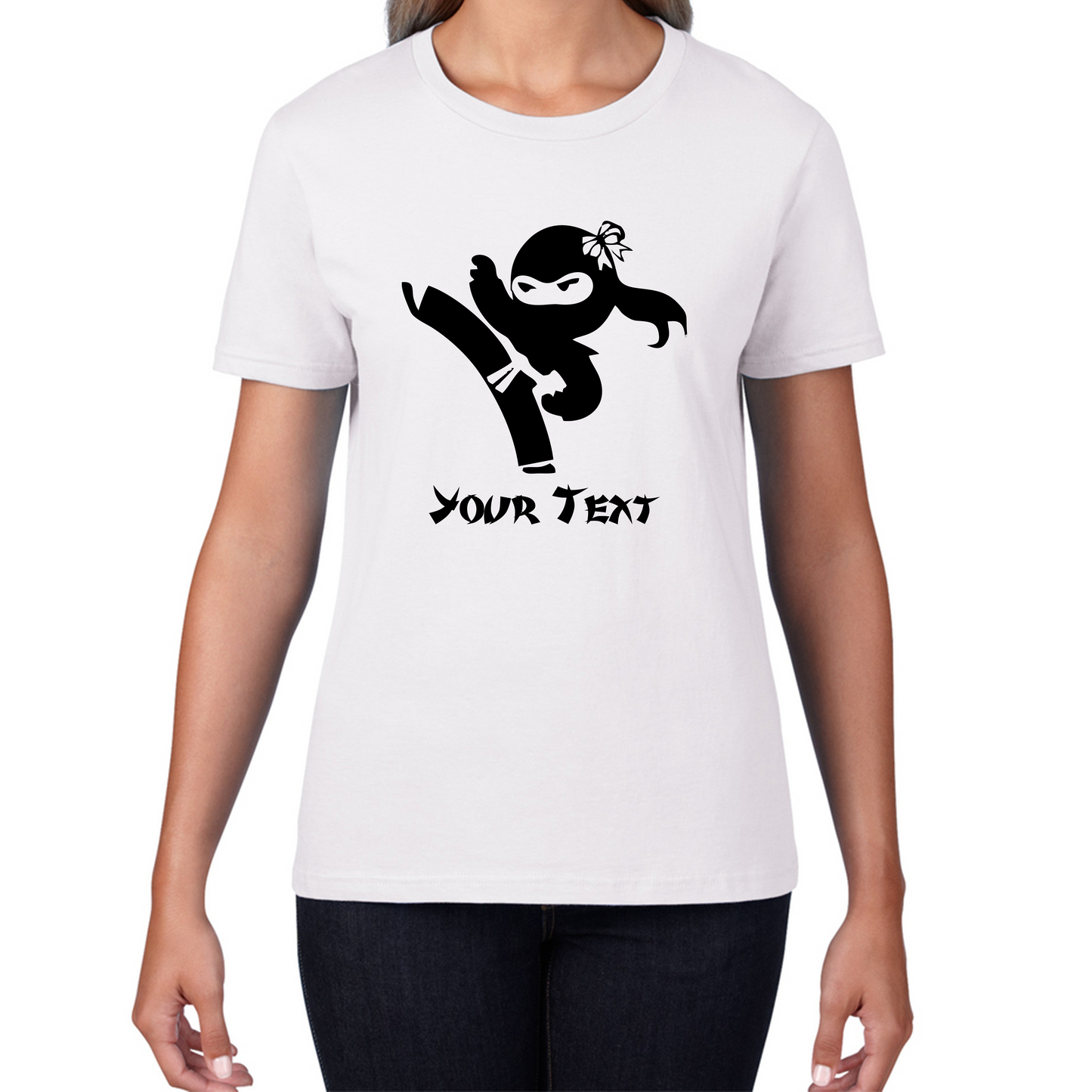 Personalised Ninja Girl Your Text Retro Ninja Warrior Martial Arts Judo Karate MMA Womens Tee Top