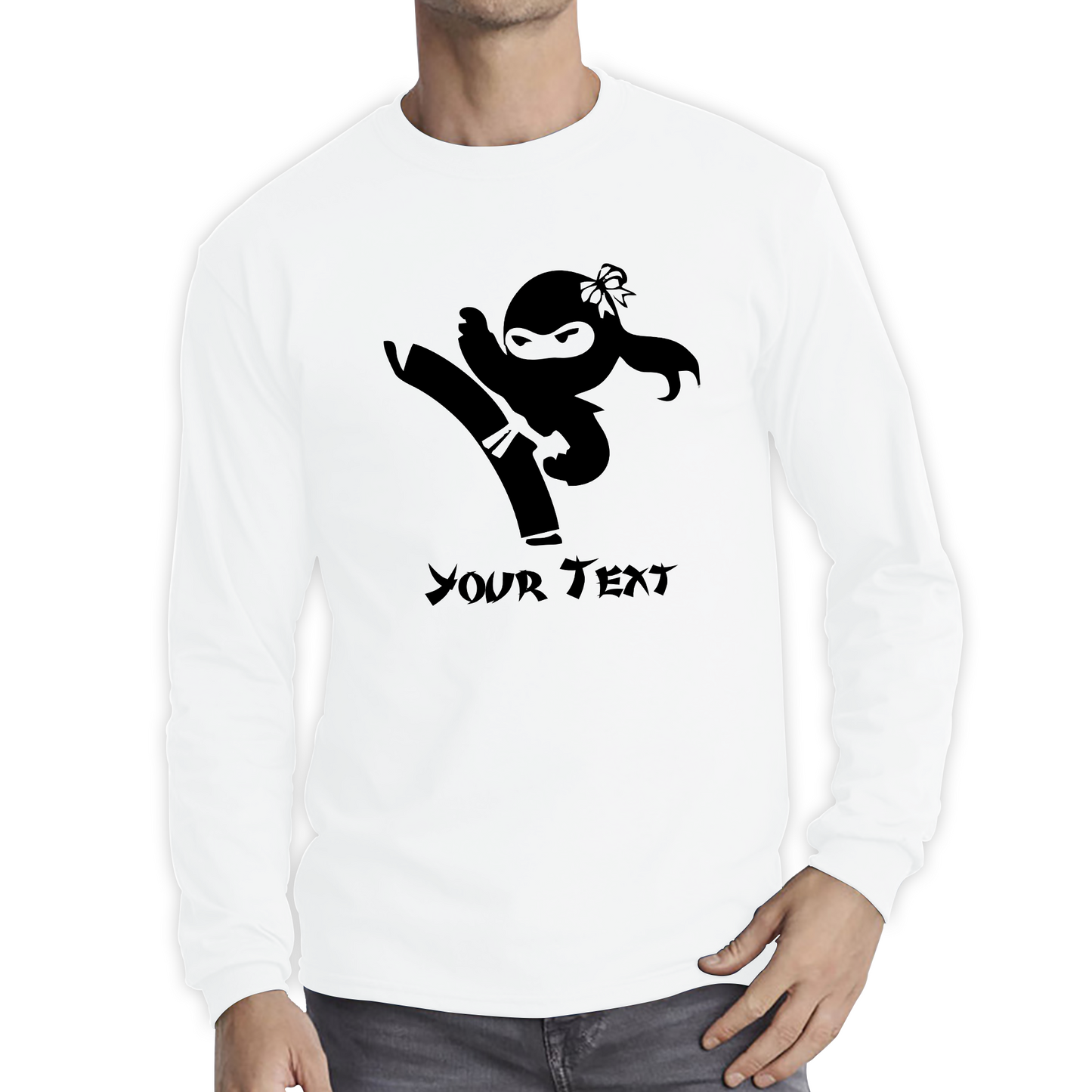 Personalised Ninja Girl Your Text Retro Ninja Warrior Martial Arts Judo Karate MMA Long Sleeve T Shirt