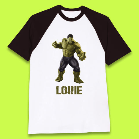 Personalised Marvel’s The Incredible Hulk Your Name Marvel Avengers Hulk Giant Man Angry Hulk Superhero Baseball T Shirt