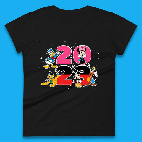 Disney Trip 2023 Disney Club Mickey Mouse Minnie Mouse Donald Duck Pluto Goofy Cartoon Characters Disney Vacation Womens Tee Top
