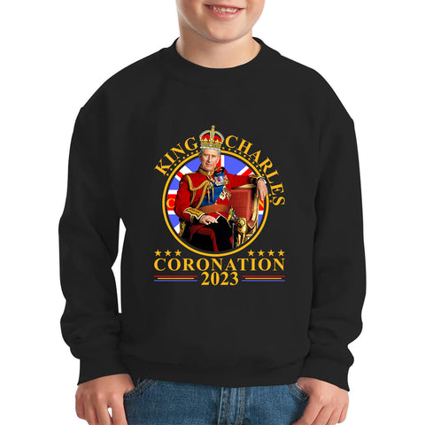 King Charles III Coronation 2023 Ruling Monarch Of England United Kingdom Royal Crown Kids Jumper