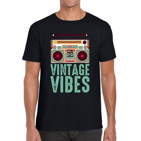 Boombox Vintage Vibes Old School Music Retro Cassette Tape Player Mens Tee Top