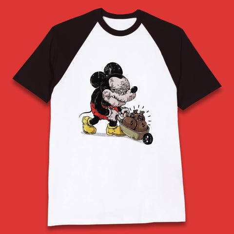 Disney Famous Oldies Mickey Mouse Pull Wheelbarrow Full Of Money Bags Cartoon Character Disney World Baseball T Shirt
