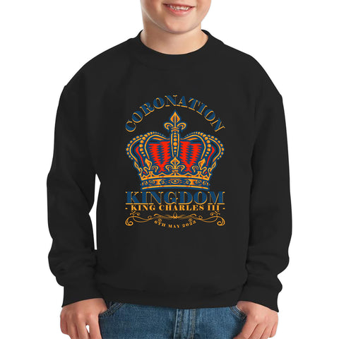 Coronation Kingdom King Charles III 6th May 2023  Royal Crown CR III His Majesty Union Jack Kids Jumper