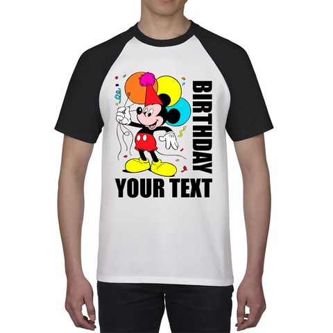 Personalised Disney Mickey Mouse Holding Balloons Birthday Your Text Disneyland Cartoon Baseball T Shirt