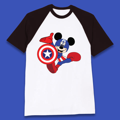 Mickey Mouse Wearing Captain America Costume Disney Marvel Avengers Superhero Disney World Marvel Disney Avengers Campus Baseball T Shirt