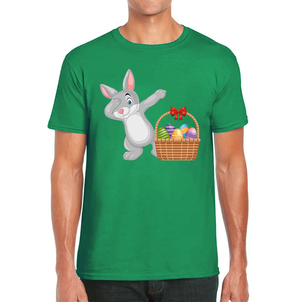 Dabbing Bunny With Eggs Basket Happy Easter Day Cute Rabbit Bunny Easter Day Mens Tee Top