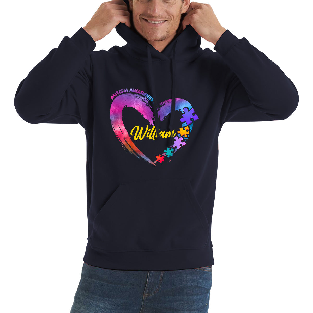 Personalised Autism Awareness Puzzle Pieces Your Name Autism Support Autistic Pride Autism Warrior Unisex Hoodie