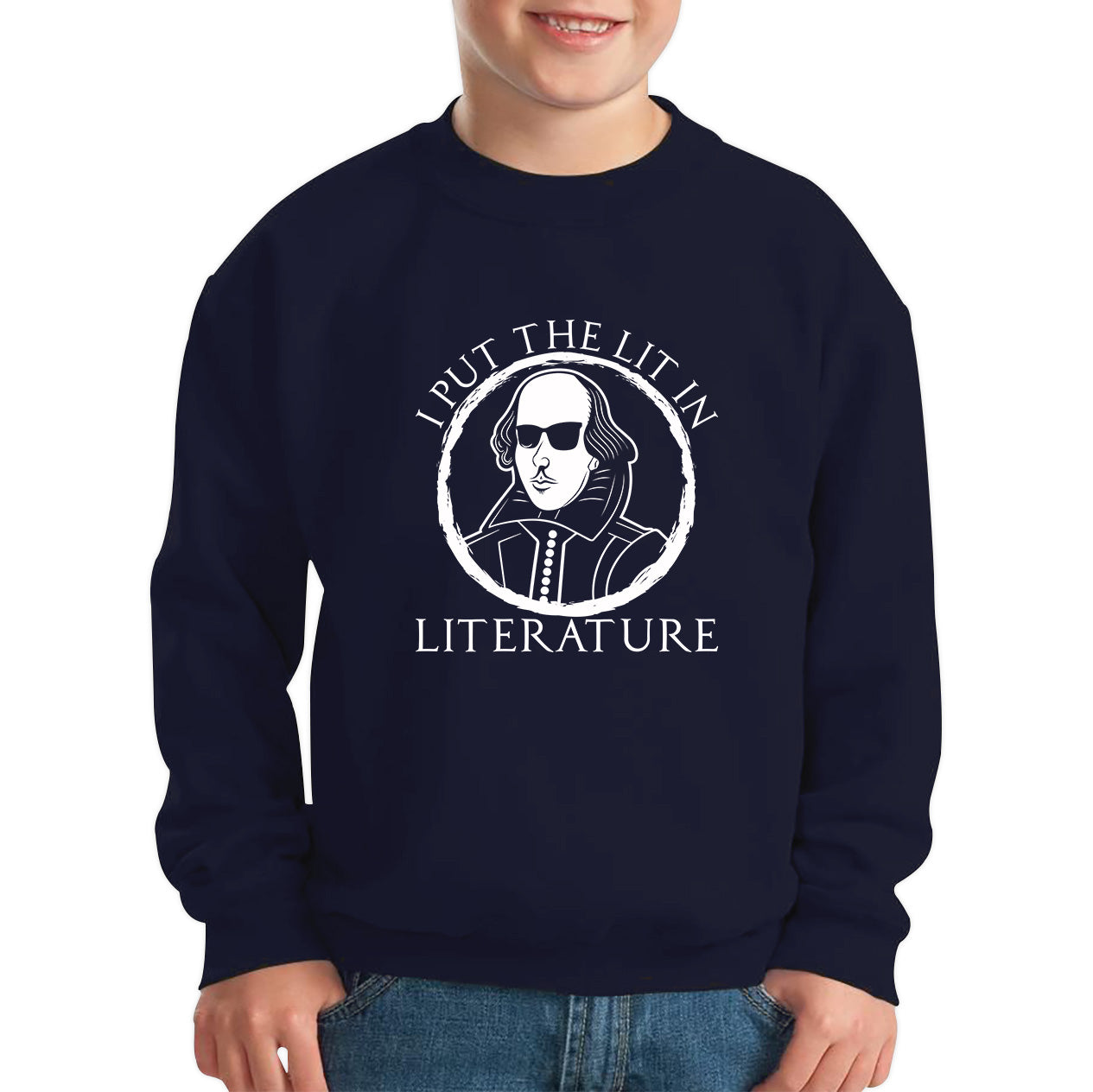 William Shakespeare Pun I Put The Lit In Literature Funny Reading English Teacher National Shakespeare Day Kids Jumper