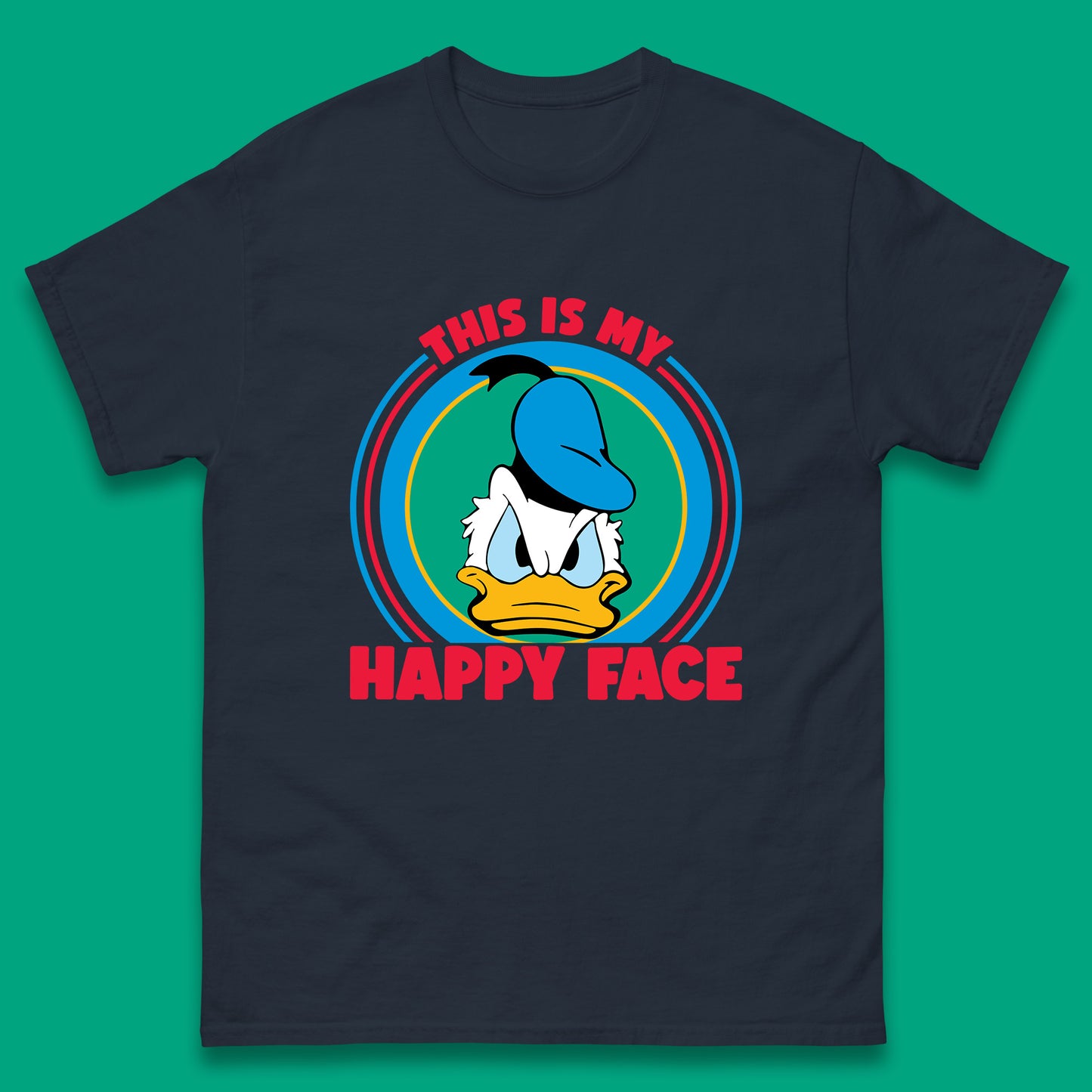 This Is My Happy Face Donald Duck Funny Animated Cartoon Character Angry Duck Disneyland Trip Disney Vacations Mens Tee Top
