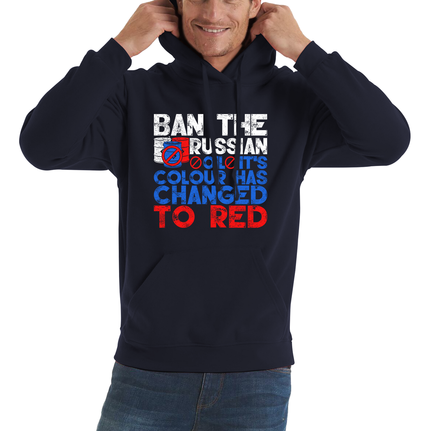 Ban The Russian Oil It's Colour Has Changed To Red Anti Russian Oil Stand With Ukraine Unisex Hoodie
