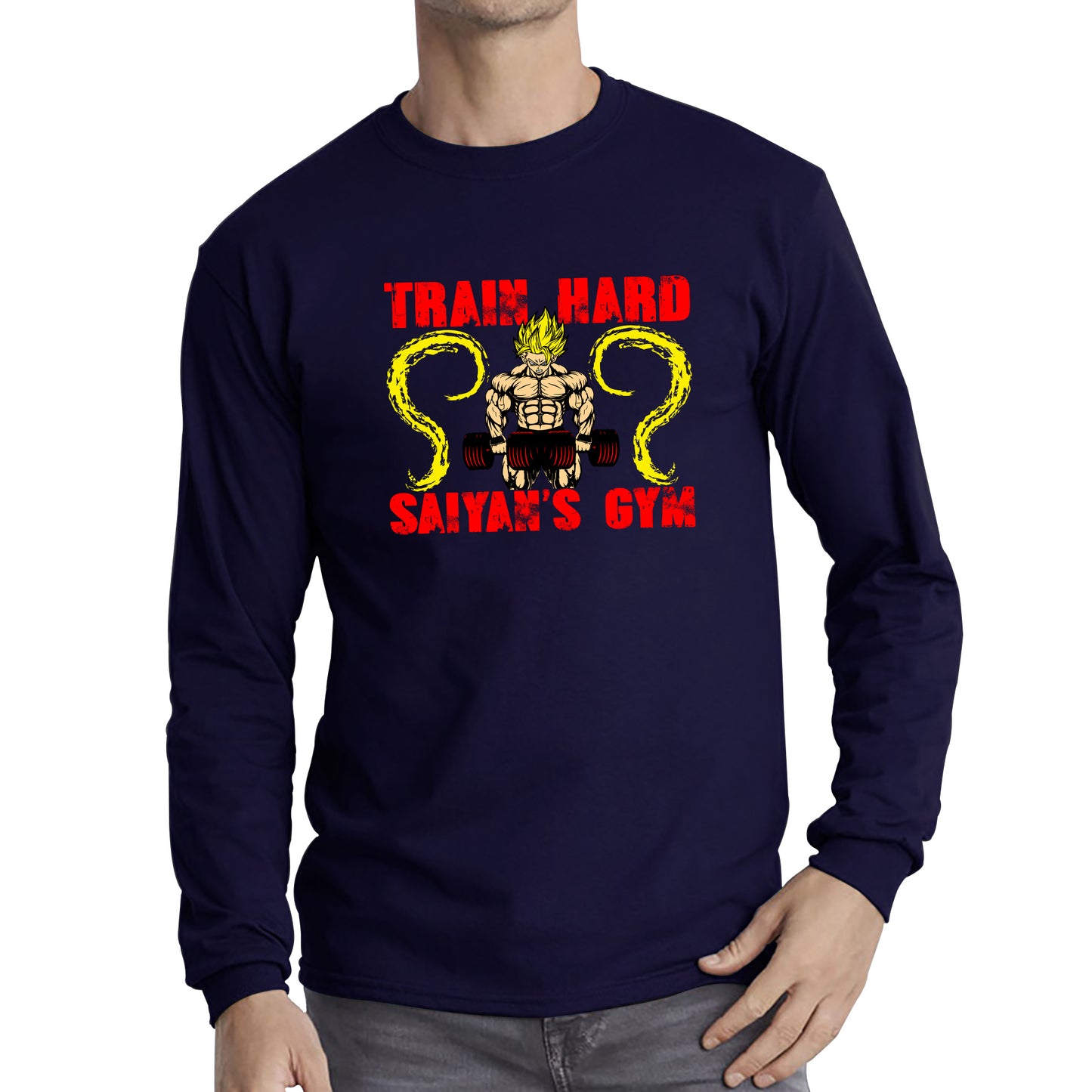 Train Hard Saiyan's Gym Dragon Ball Z Super Saiyan Goku Gym Training Musculation Dumbells Bodybuilding Workout Long Sleeve T Shirt