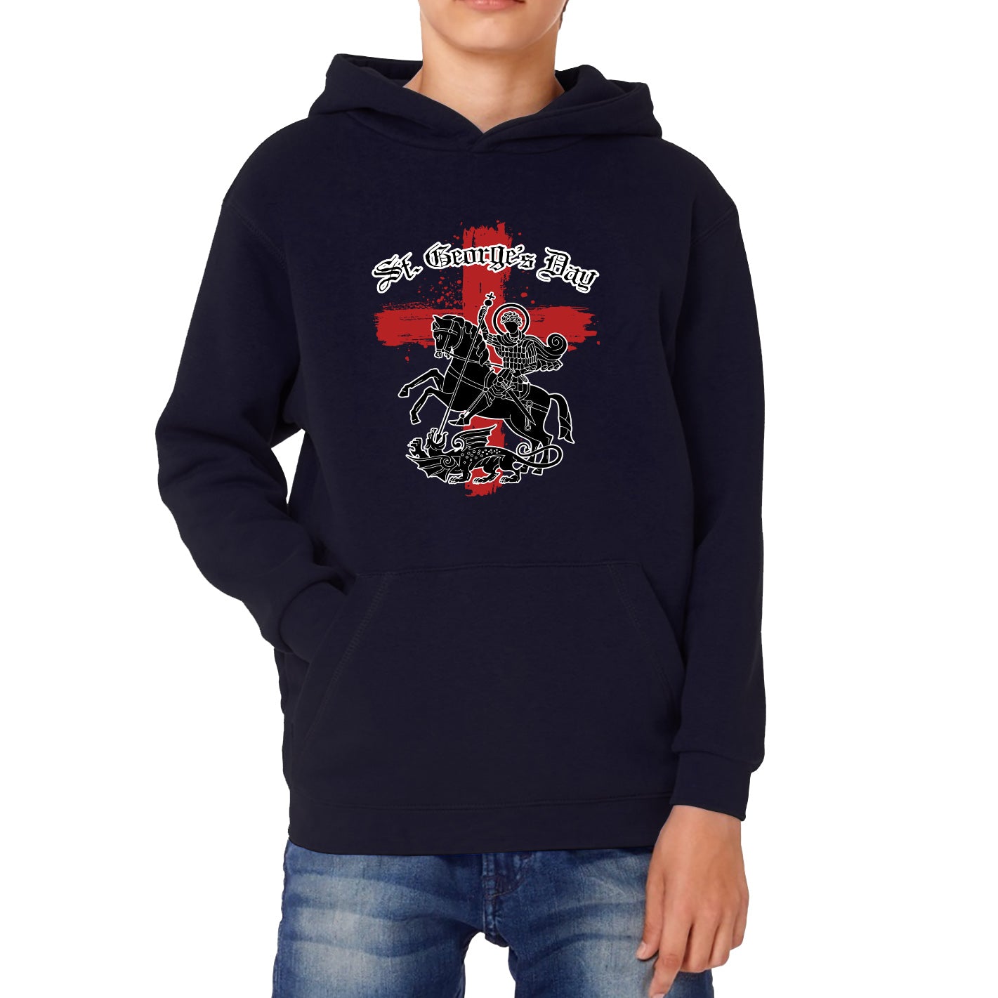 St George's Day Coat Of Arms Of Moscow Heraldic Horseman With A Spear In His Hand Slaying A Zilant Saint George And The Dragon England Flag Kids Hoodie