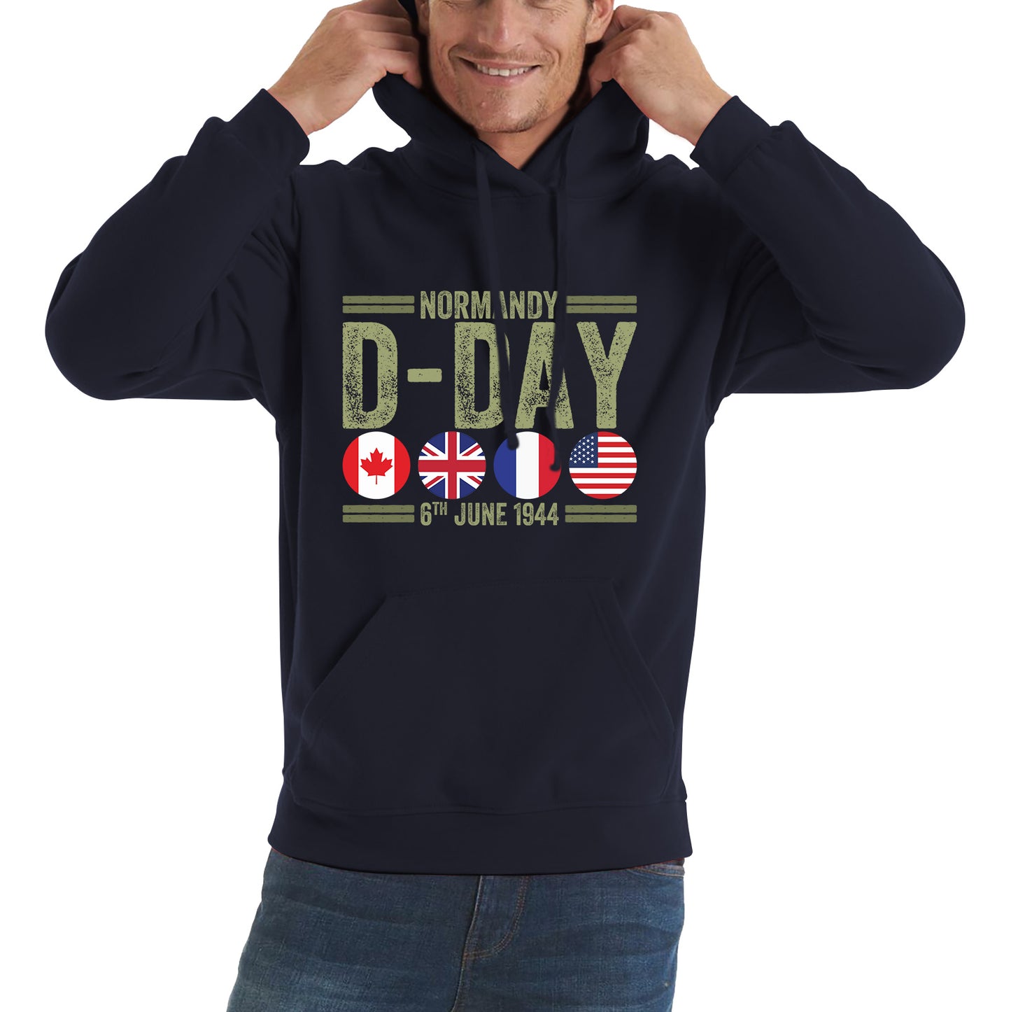 Normandy D-Day 6th June 1944 Normandy Landings World War II British Canadian Airborne Military Seaborne Invasion UK Army Veteran Patriotic Unisex Hoodie