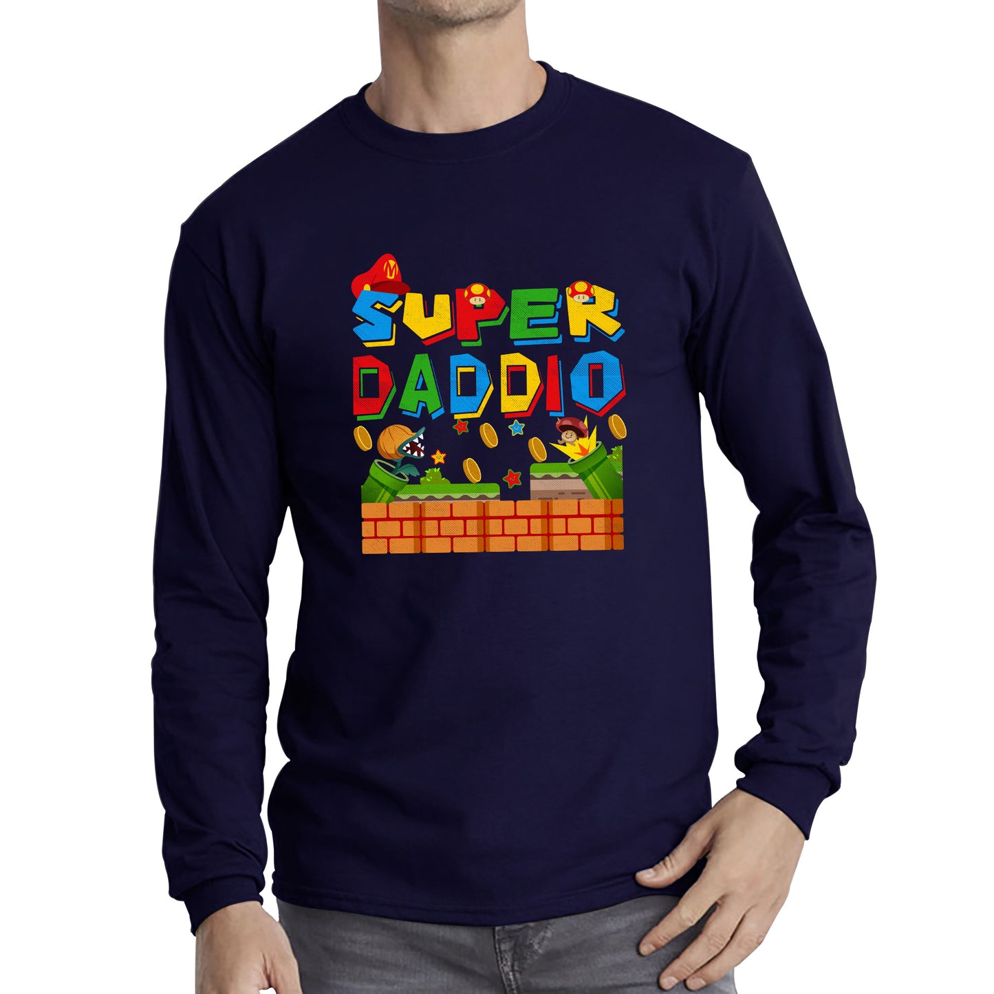 Super Daddio Daddy Gamer Dad Super Dad Super Mario Spoof Father's Day Game Series Mario Bros Long Sleeve T Shirt