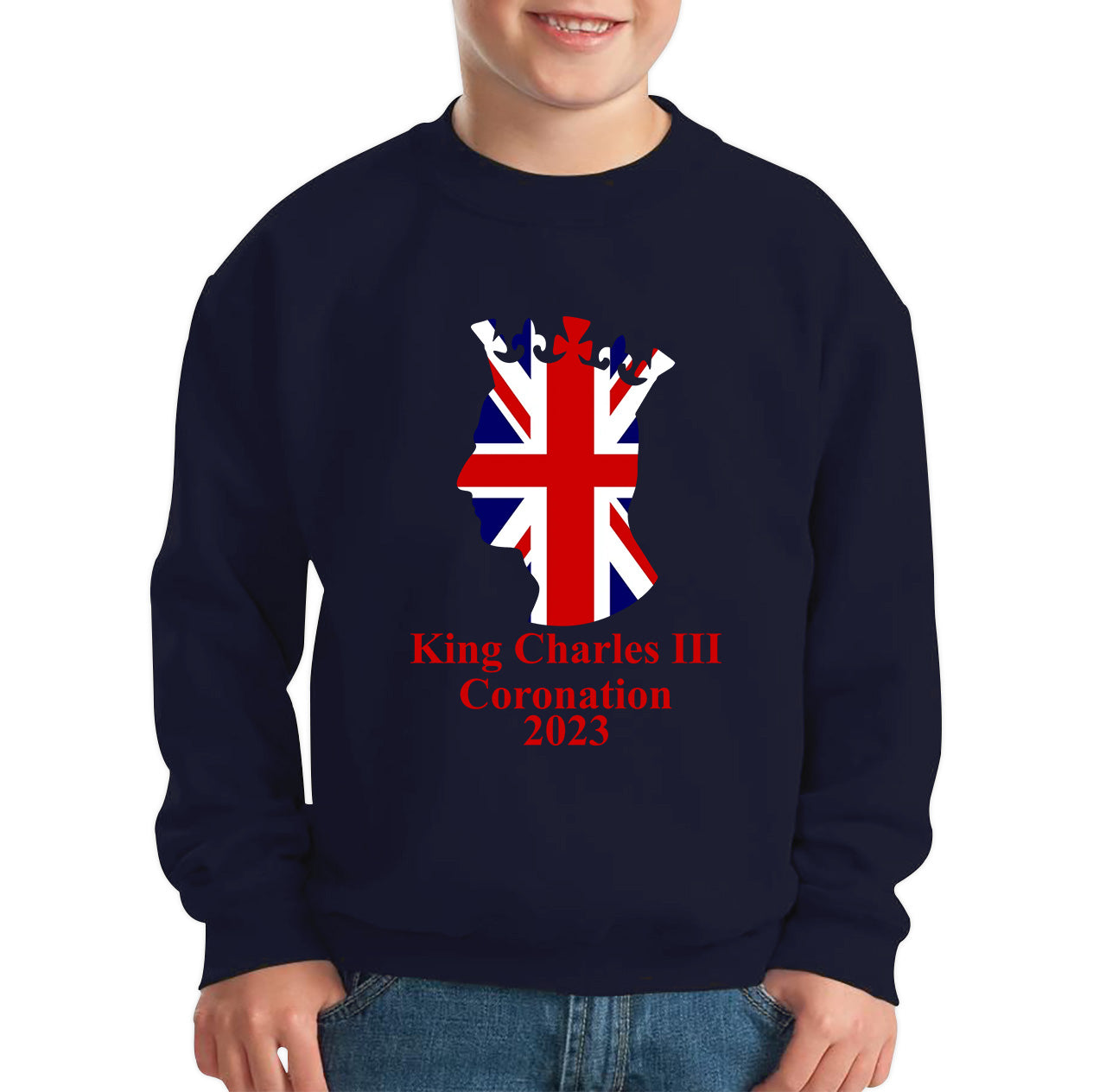 King Charles III Coronation 2023 United Kingdom King of England Royal Crown CR III His Majesty Kids Jumper