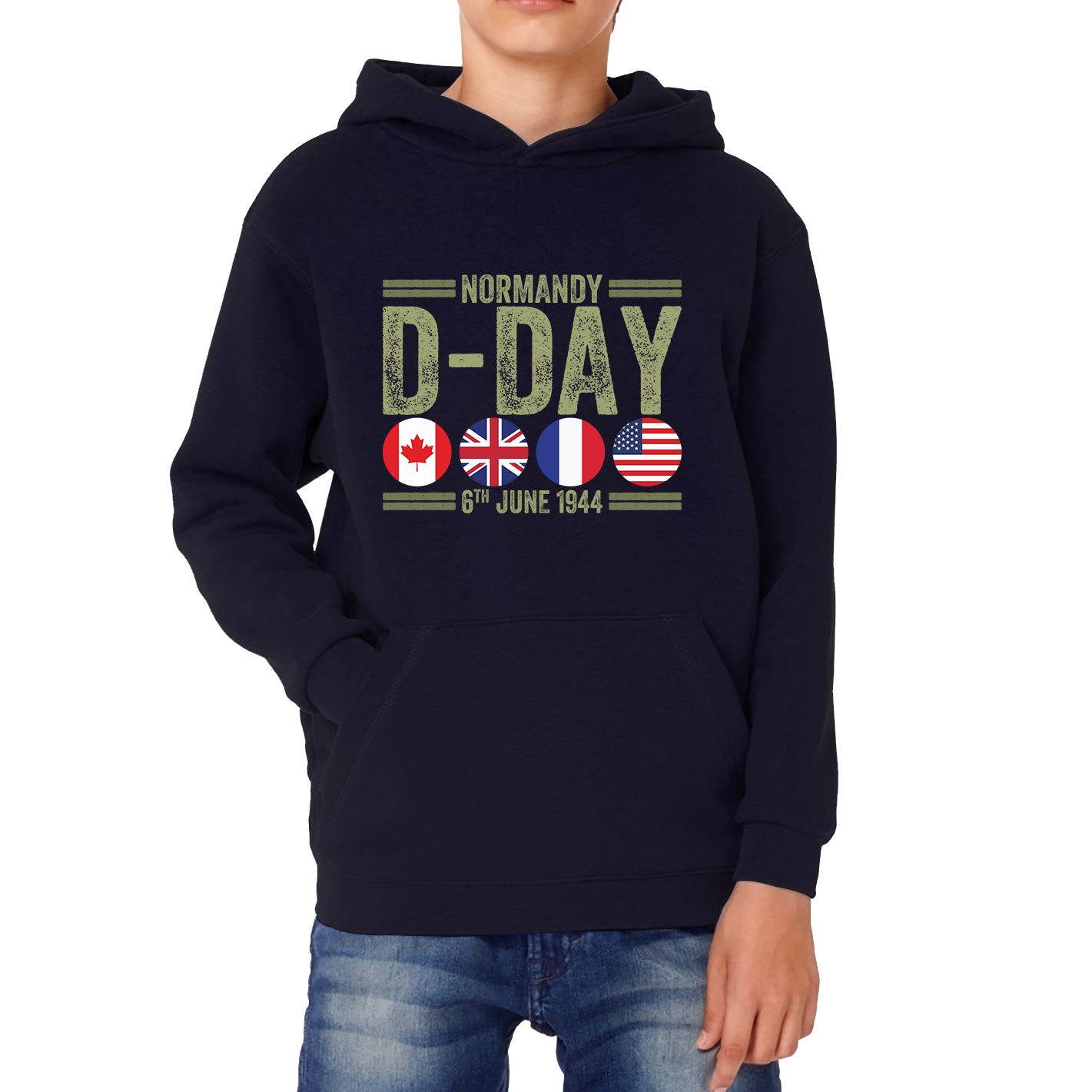 Normandy D-Day 6th June 1944 Normandy Landings World War II British Canadian Airborne Military Seaborne Invasion UK Army Veteran Patriotic Kids Hoodie