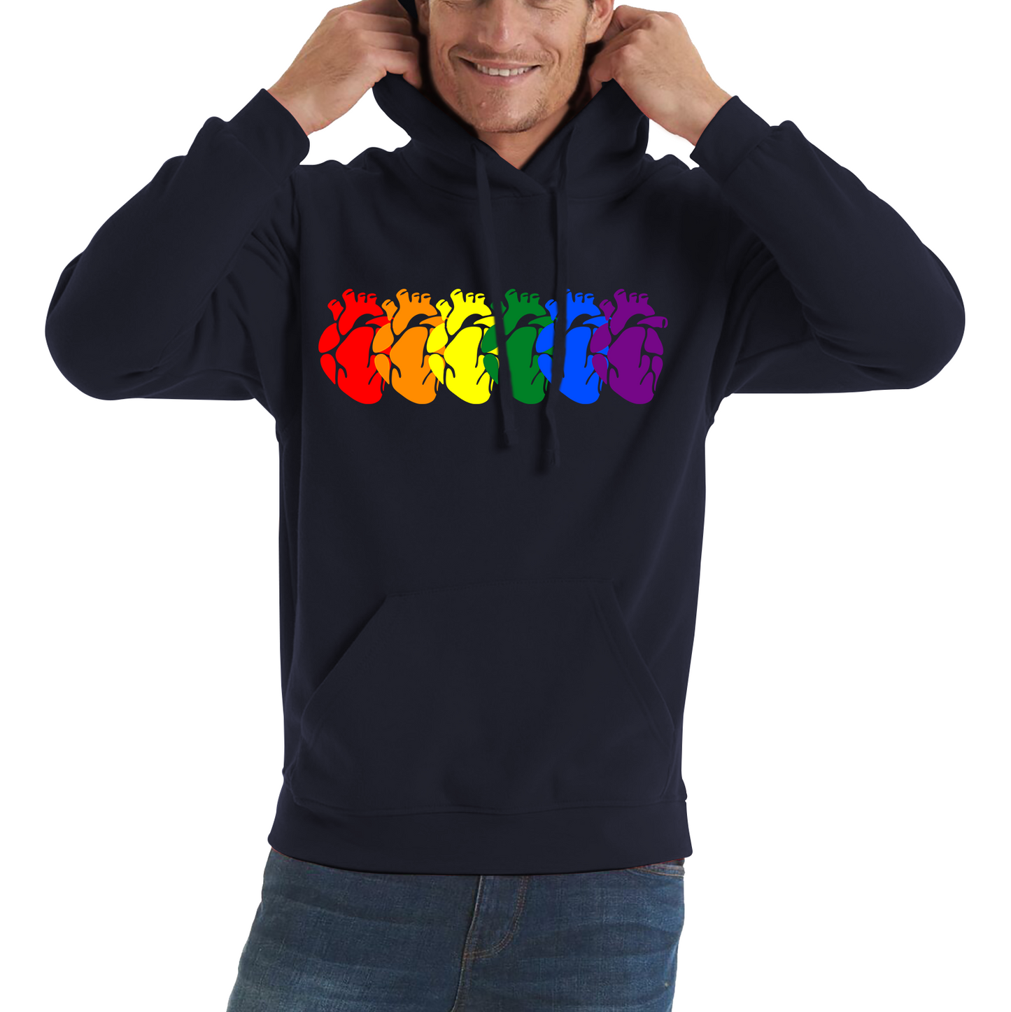 Rainbow Colour Human Heart Pride LGBTQ Rainbow Hearts Line Celebrating Pride LGBT Gay Pride Month Unisex Hoodie