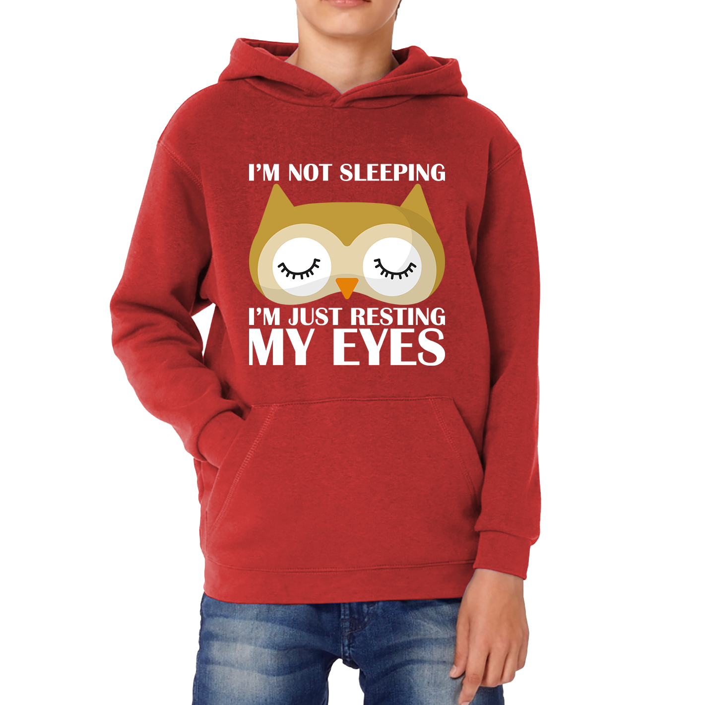 I'm Not Sleeping I'm Just Resting My Eyes Owl Funny Owl Napping Joke Kids Hoodie