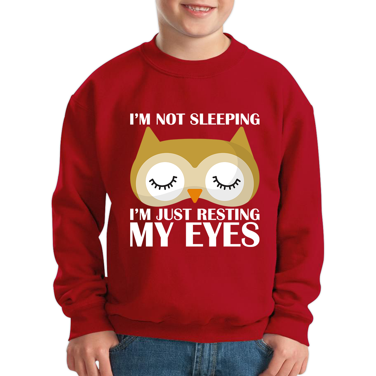 I'm Not Sleeping I'm Just Resting My Eyes Owl Funny Owl Napping Joke Kids Jumper