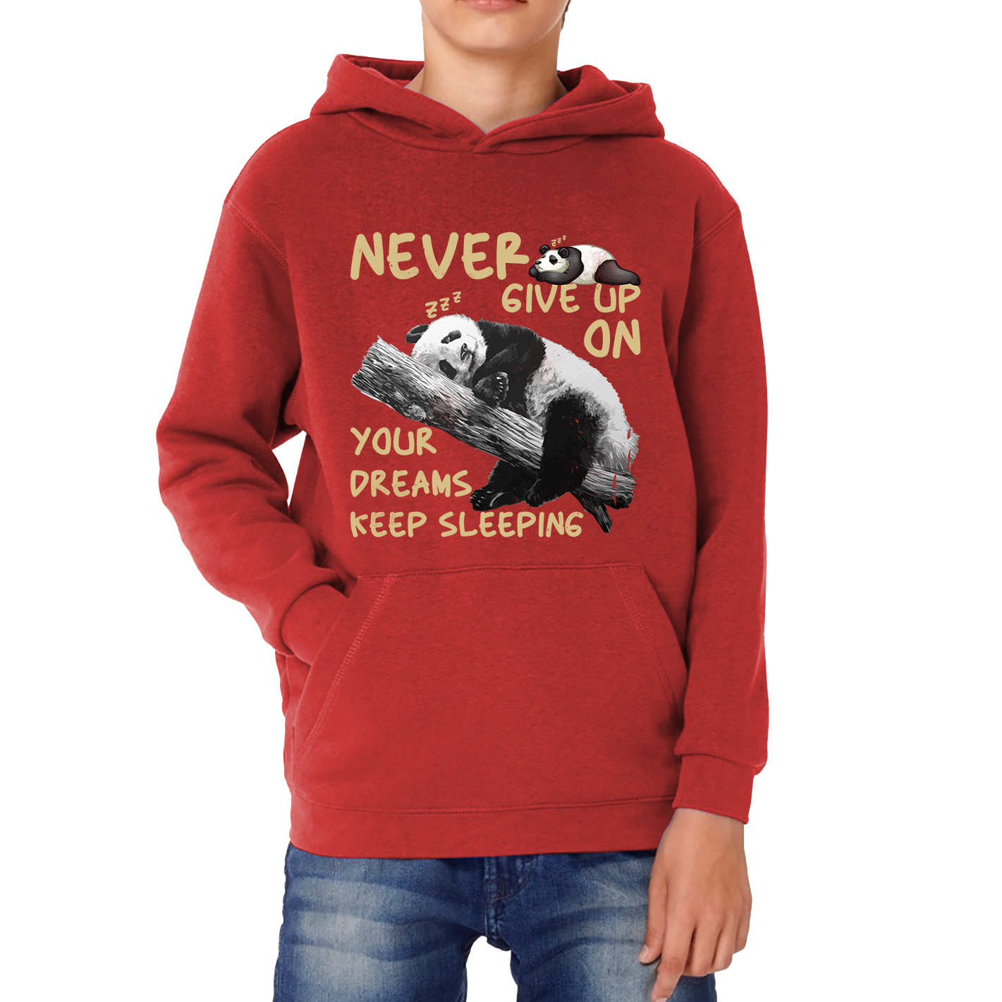 Never Give Up On Your Dreams Keep Sleeping Cute Panda Sleeping Quote Kids Hoodie
