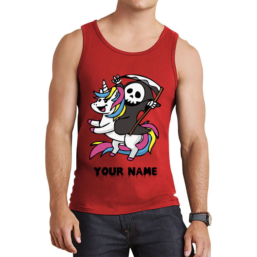 Personalised Cute Death Riding A Kawaii Unicorn Your Name Tank Top