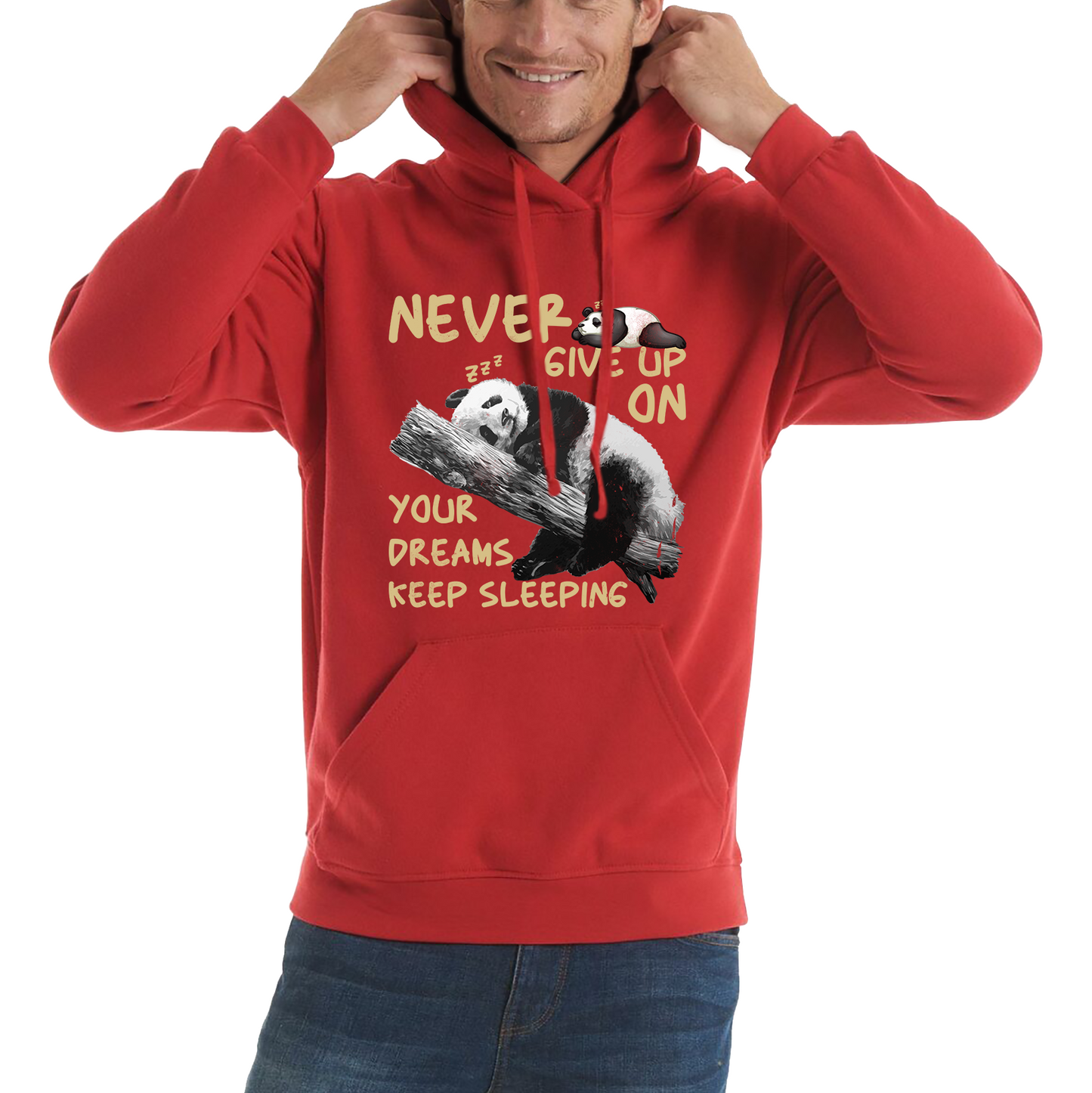 Never Give Up On Your Dreams Keep Sleeping Cute Panda Sleeping Quote Unisex Hoodie