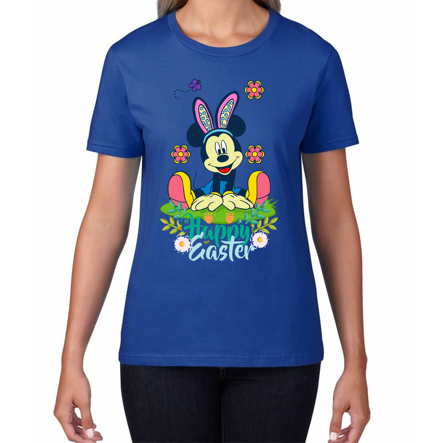 Happy Easter Mickey Mouse Bunny Easter Bunny Happy Easter Day Disney Land Womens Tee Top