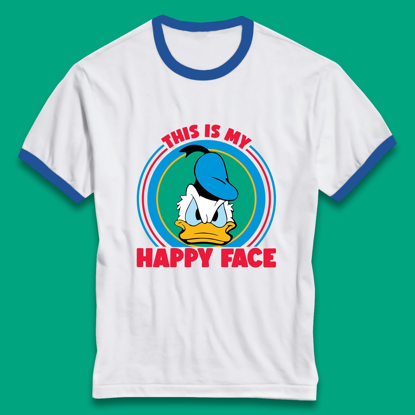 This Is My Happy Face Donald Duck Funny Animated Cartoon Character Angry Duck Disneyland Trip Disney Vacations Ringer T Shirt