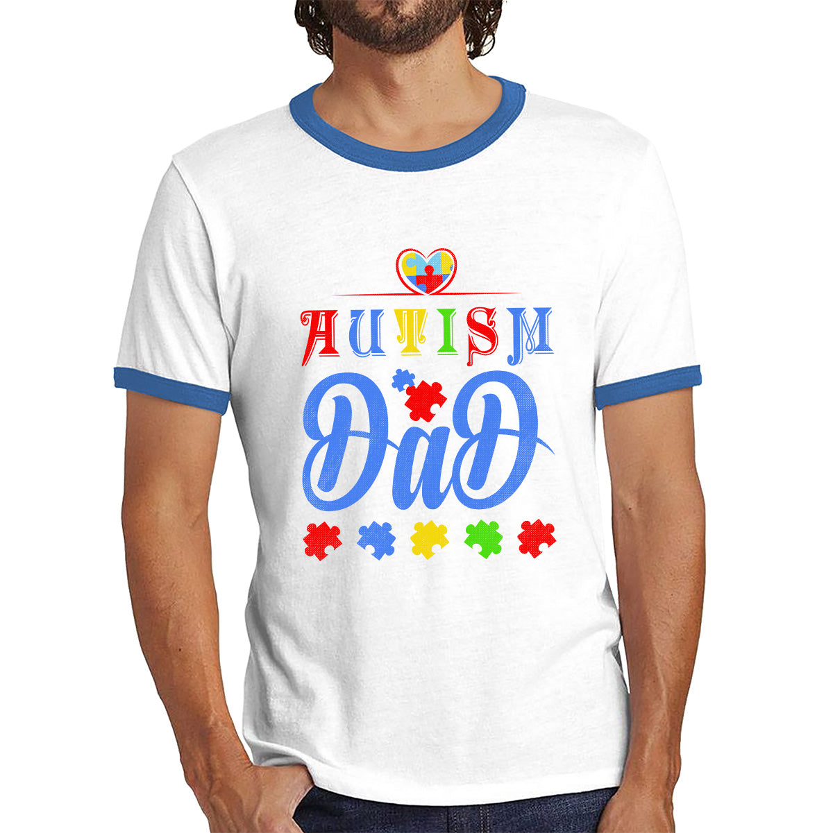 Autism Dad Autism Awareness Month Autism Support Proud Dad Autism Acceptance Puzzle Piece Ringer T Shirt