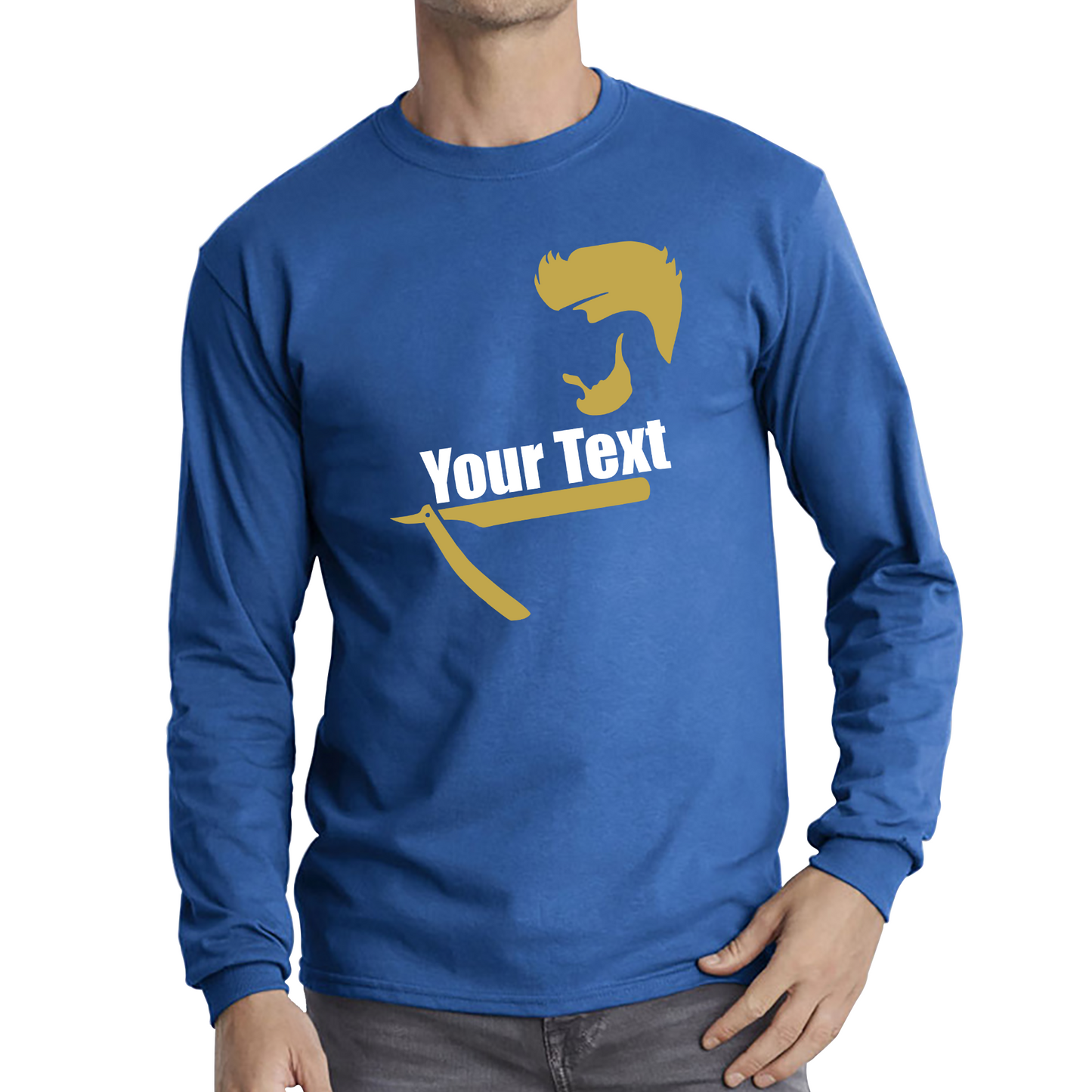 Personalised Barber Shop Logo Your Text Barber Salon Hairdresser Hairstylist Long Sleeve T Shirt