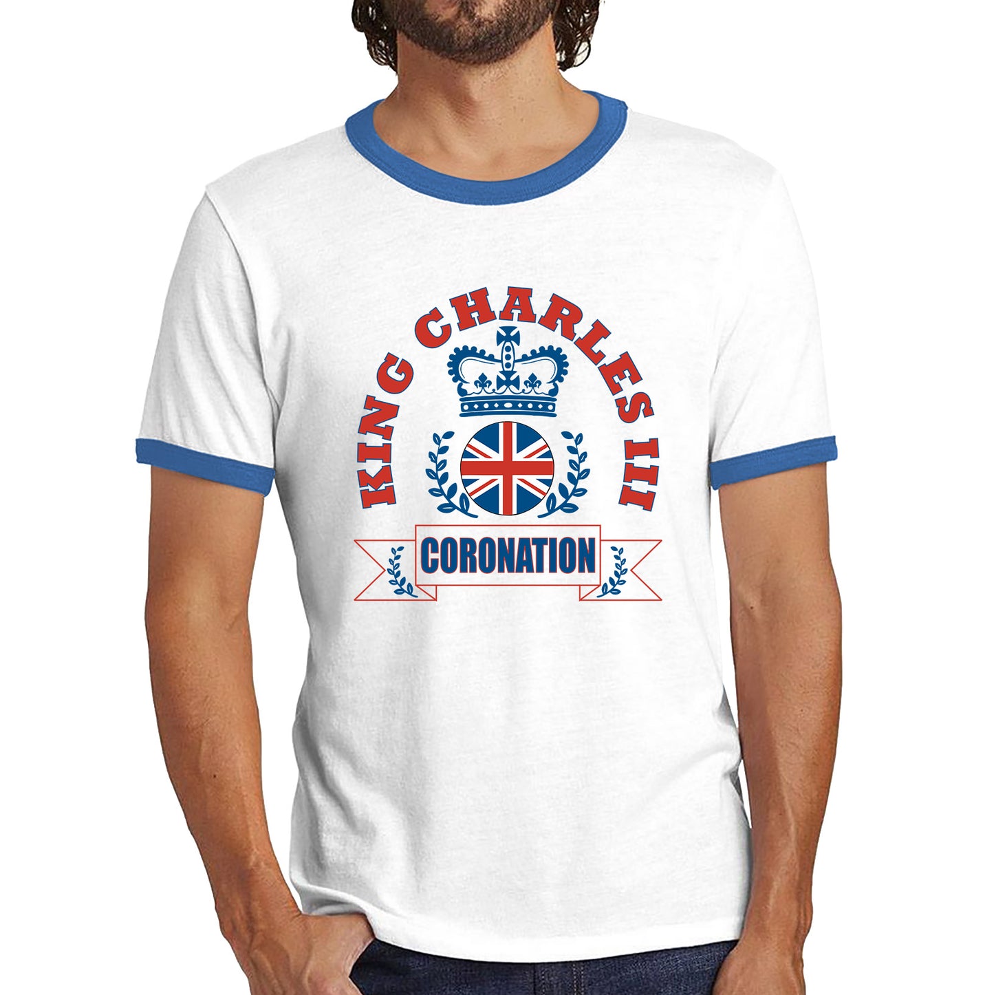 King Charles III 2023 Coronation God Save The King Royal Crown CR III His Majesty Union Jack Uk Flag Ringer T Shirt