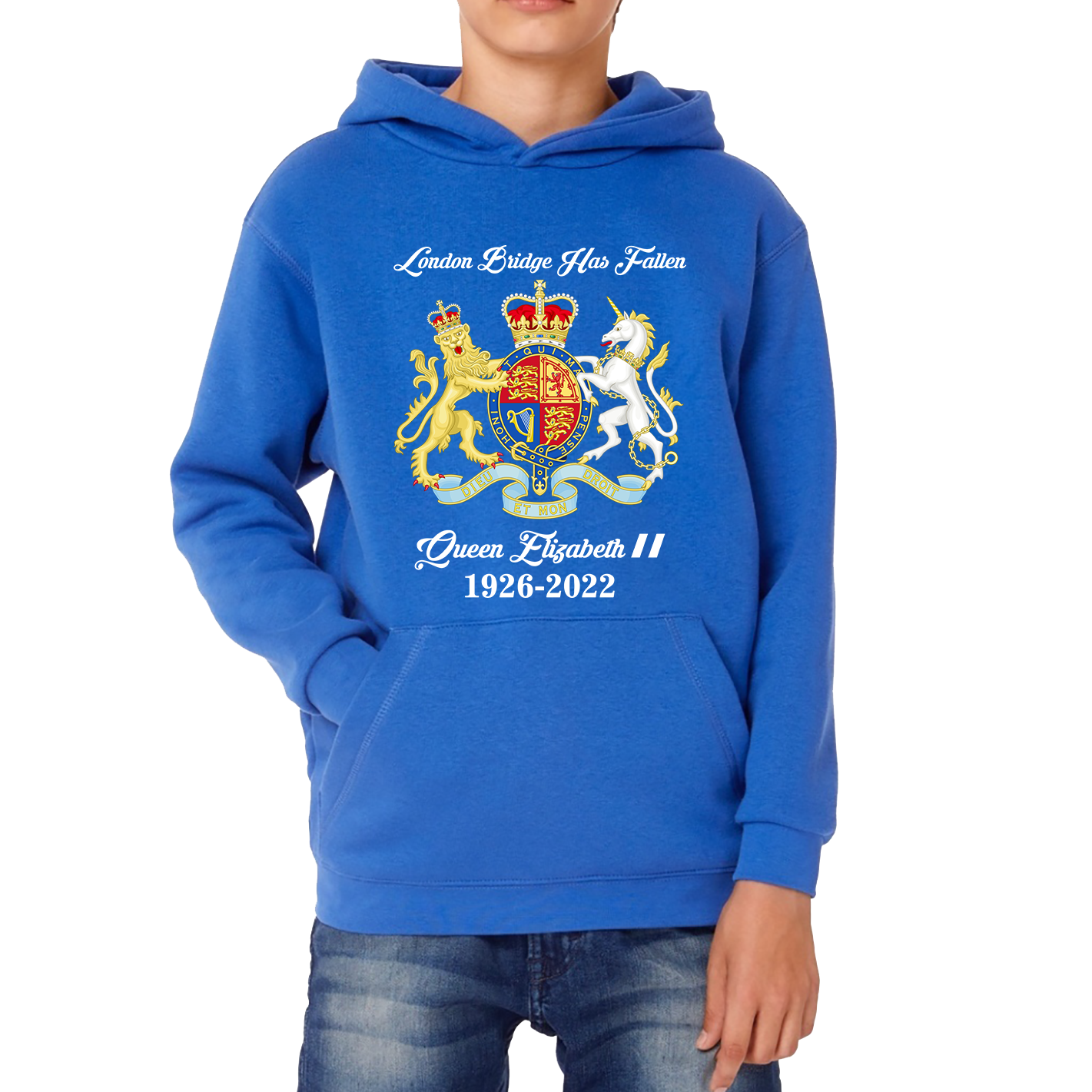 London Bridge Has Fallen Queen Elizabeth II Union Jack Queen's Crown Kids Hoodie