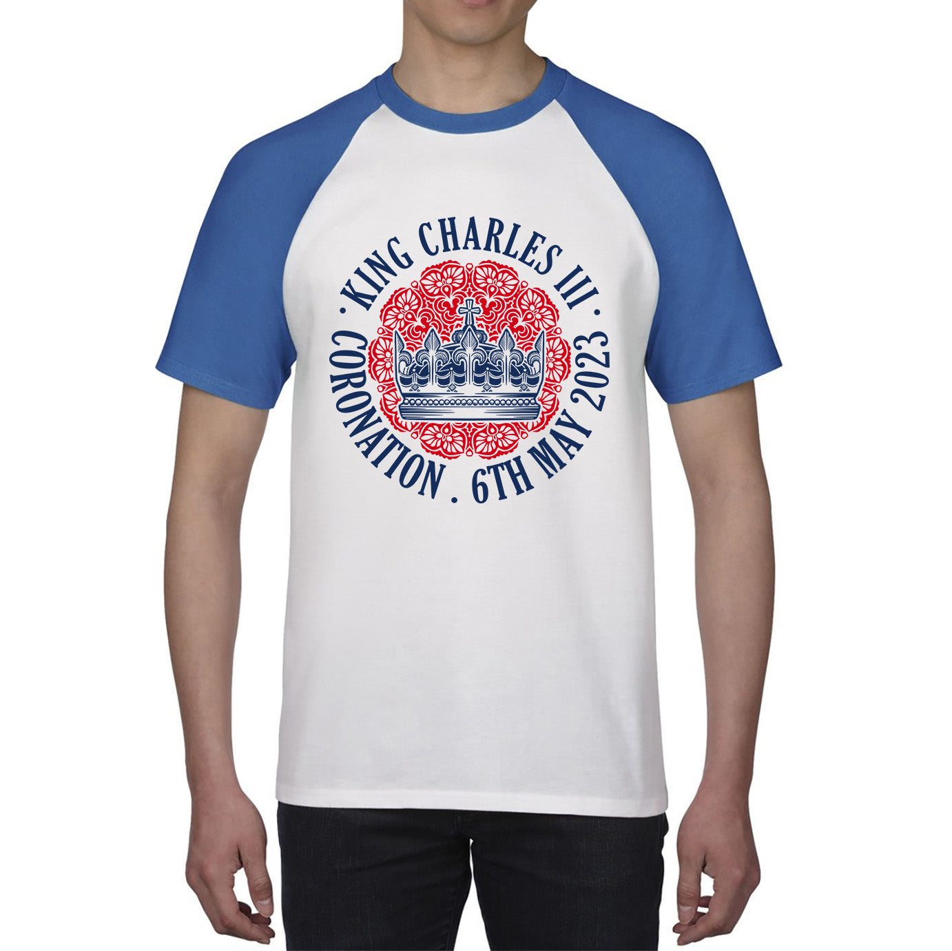 King Charles III Coronation 6th May 2023 Royal Crown CR III Ruling Monarch Of England United Kingdom Baseball T Shirt