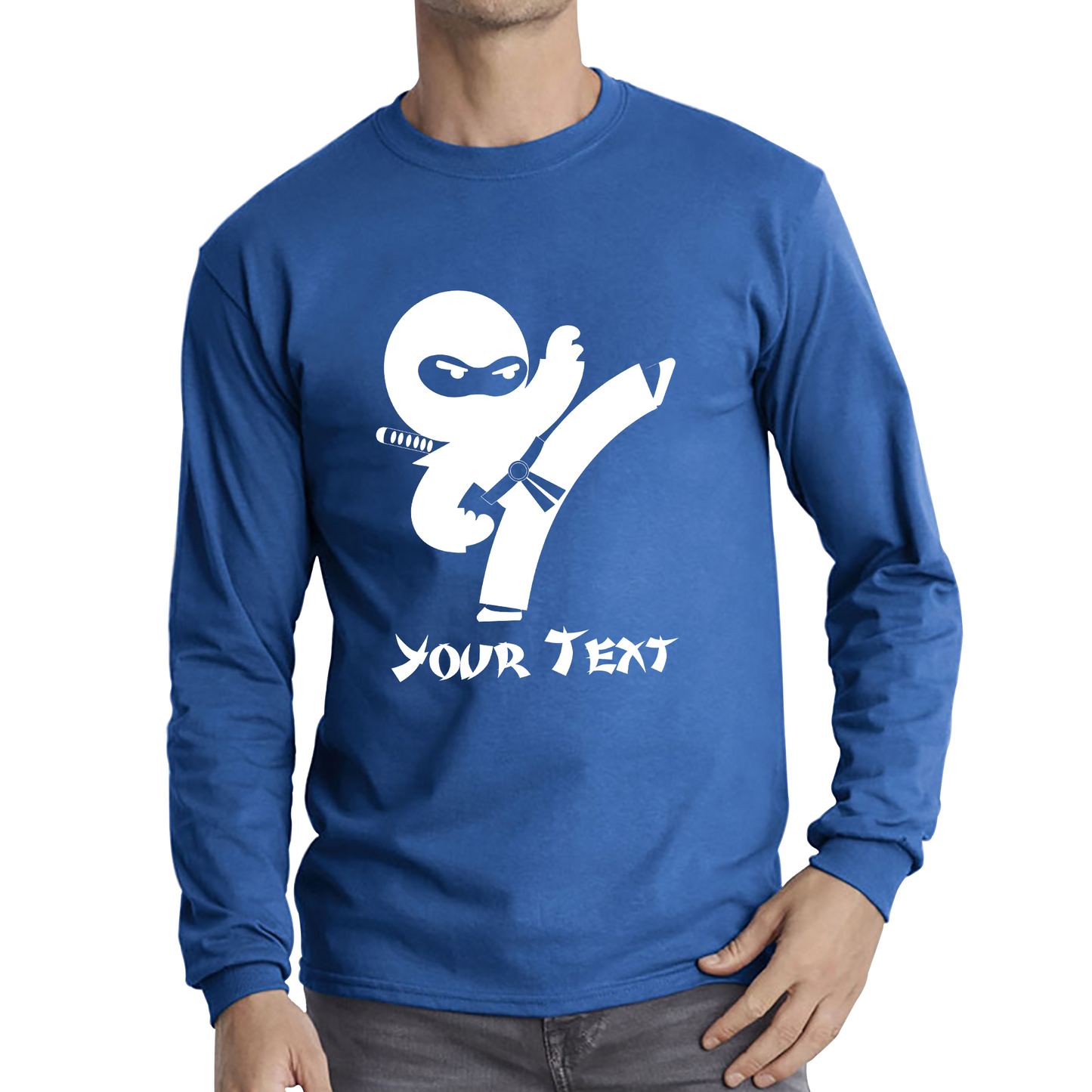 Personalised Ninja Your Name Retro Ninja Warrior Martial Arts Judo Karate Long Sleeve T Shirt