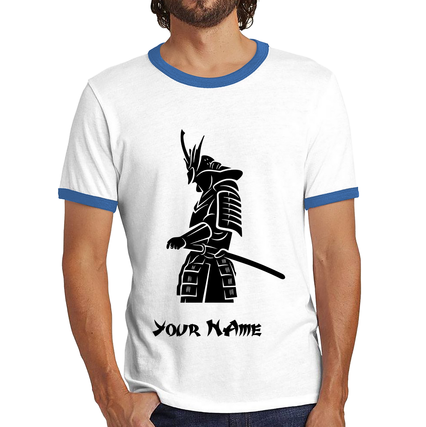 Personalised Samurai Your Name Japanese Retro Samurai Warrior Judo Karate MMA Swords Ringer T Shirt