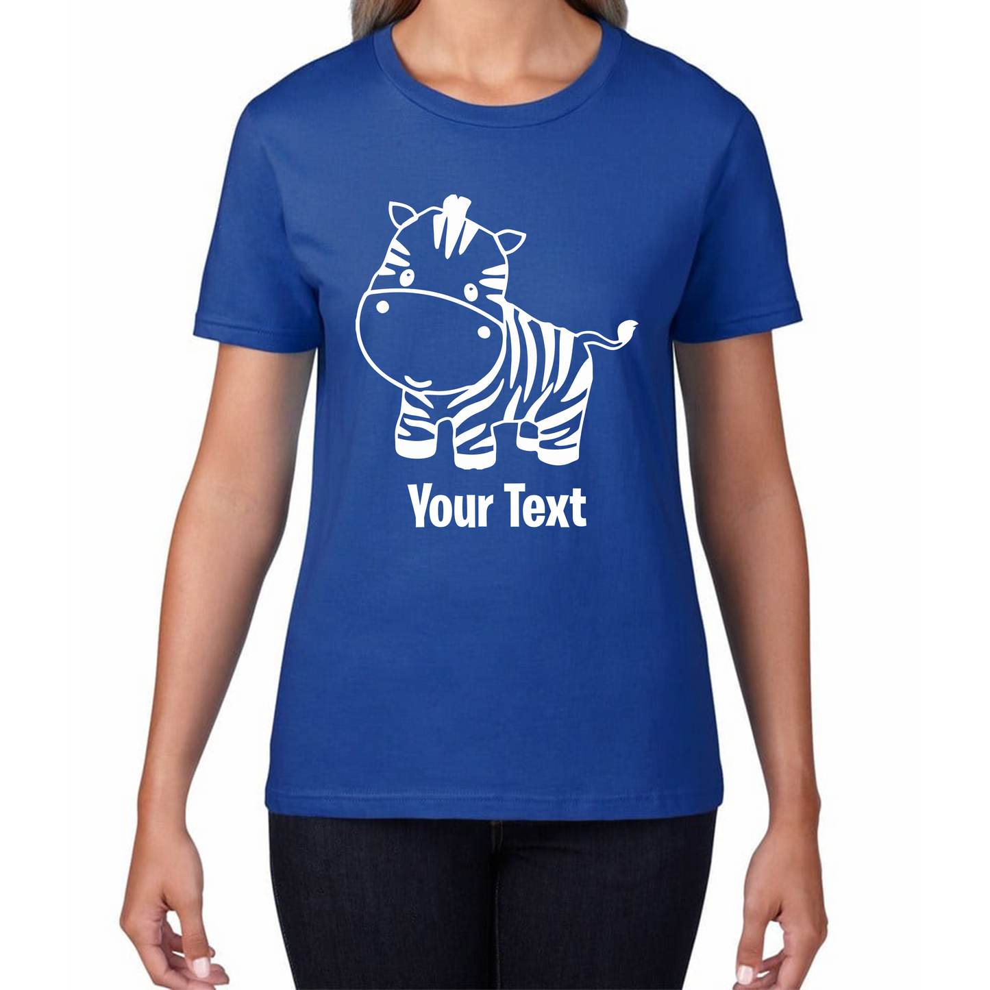 Personalised Cute Little Zebra Your Name Safari Animal Zoo Jungle Womens Tee Top