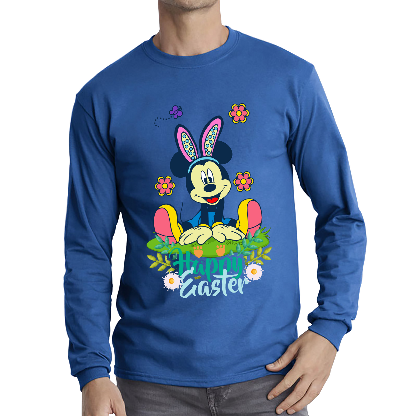 Happy Easter Mickey Mouse Bunny Easter Bunny Happy Easter Day Disney Land Long Sleeve T Shirt