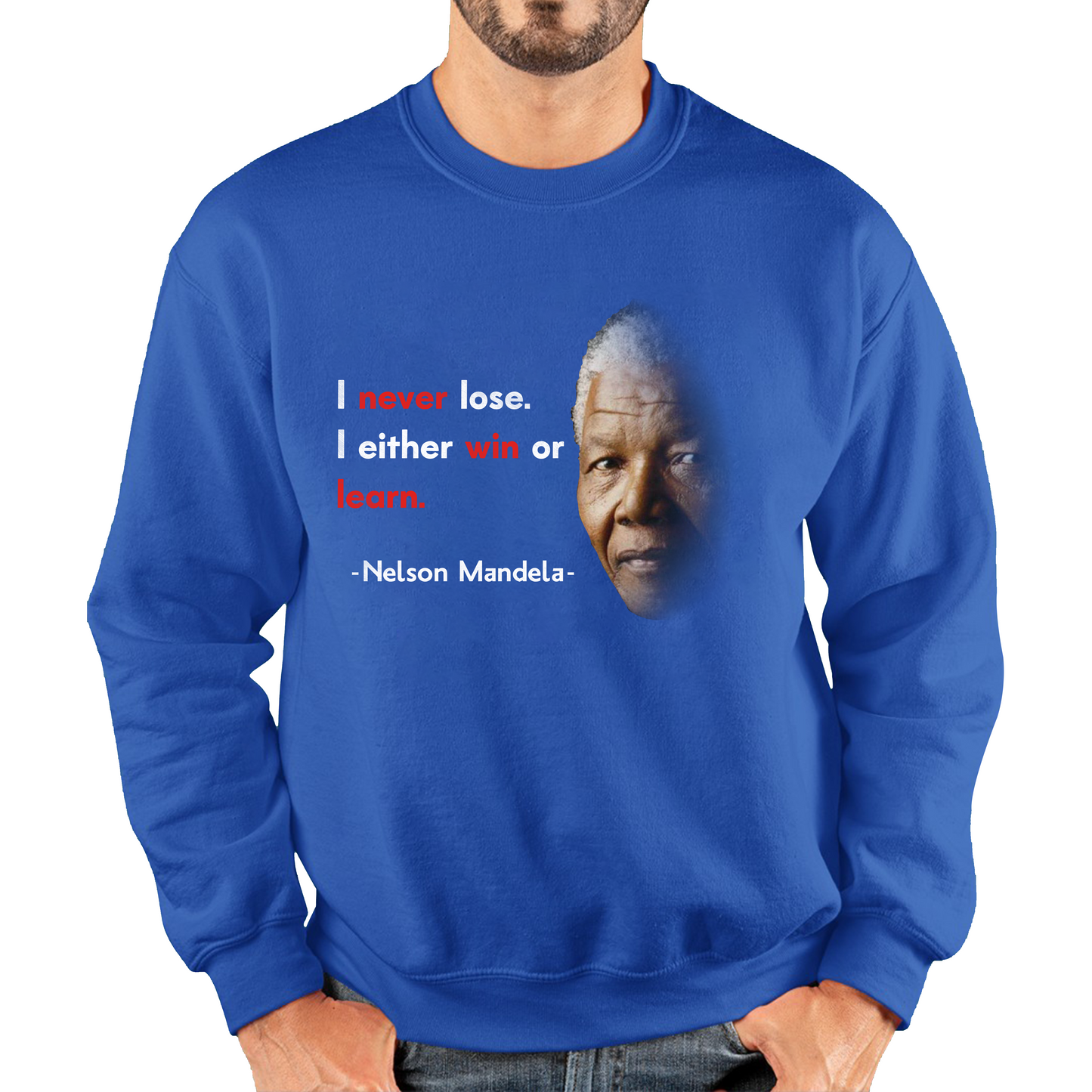 Nelson Mandela Motivational Quote I Never Lose. I Either Win Or Learn Unisex Sweatshirt