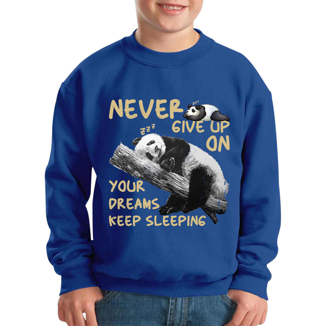 Never Give Up On Your Dreams Keep Sleeping Cute Panda Sleeping Quote Kids Jumper
