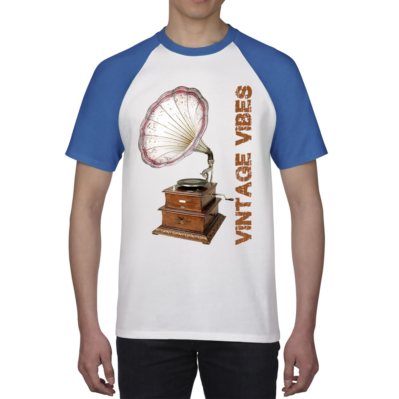Gramophone Vintage Vibes Record Player Antique Trumpet Horn Turntable Phonograph Music Equipment Retro Baseball T Shirt