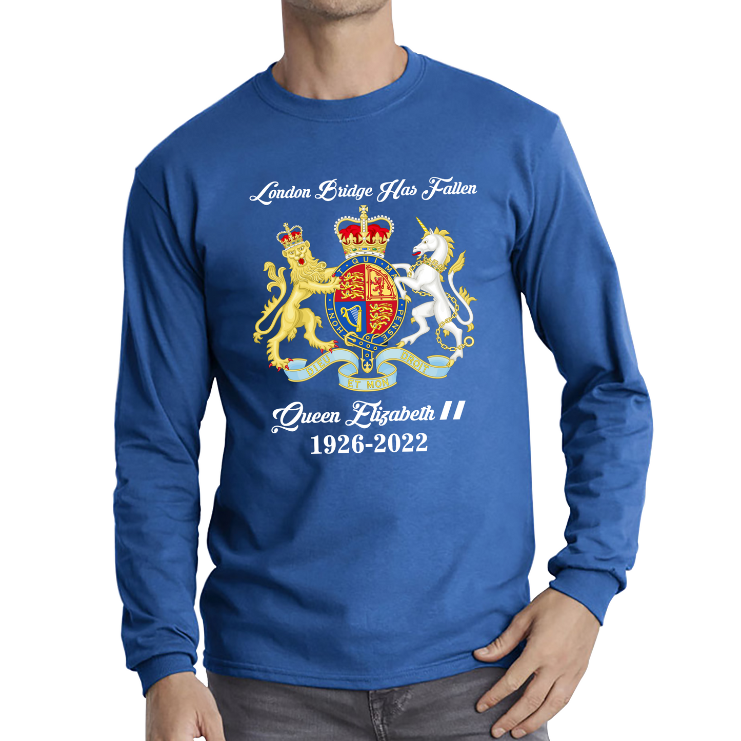 London Bridge Has Fallen Queen Elizabeth II Union Jack Queen's Crown Long Sleeve T Shirt