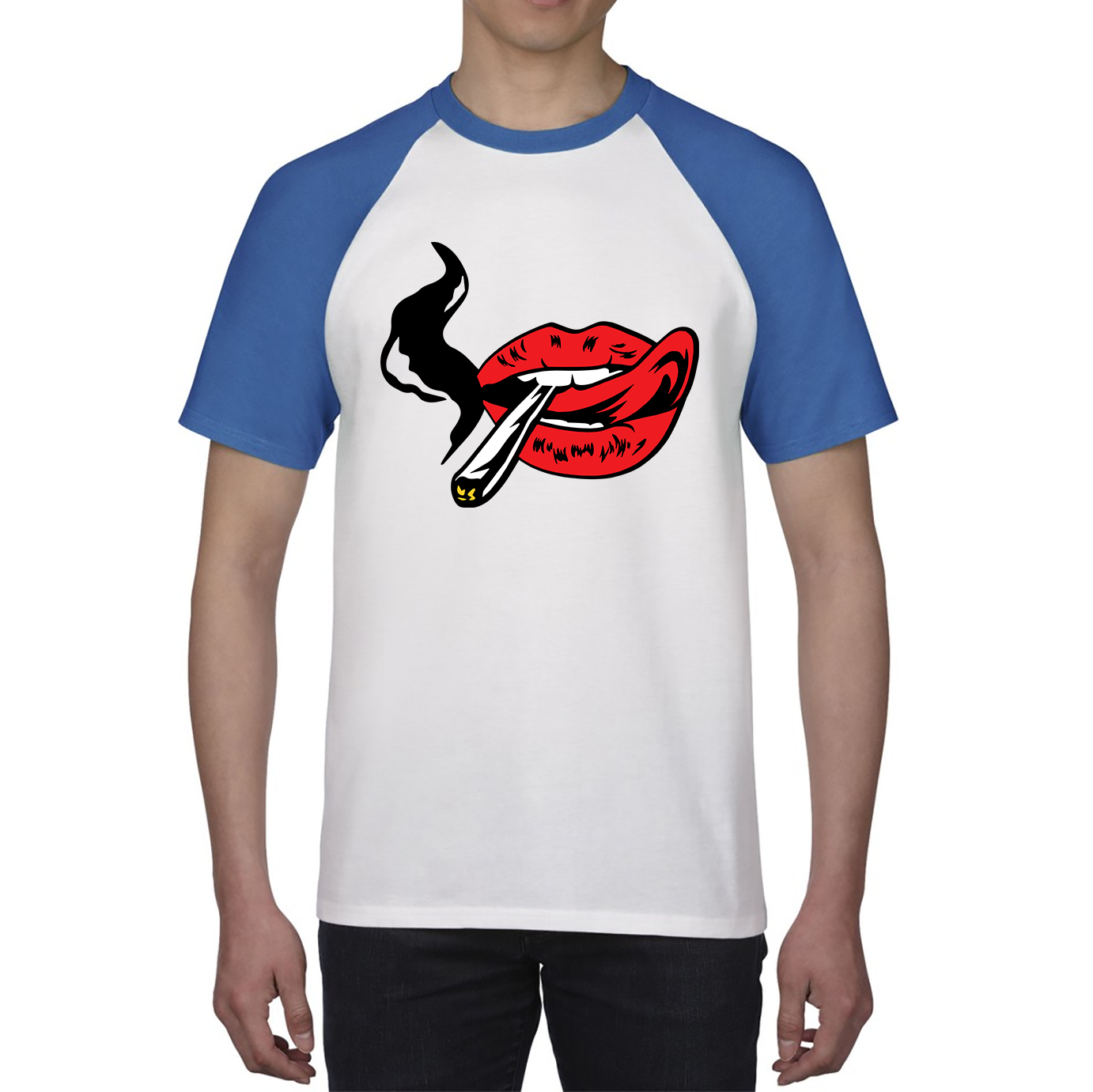 Lips Spliff Zoot Ganja Weed Smoking Pop Art Red Lady Lips Weed Marijuana Stoner Smoking Joint Baseball T Shirt