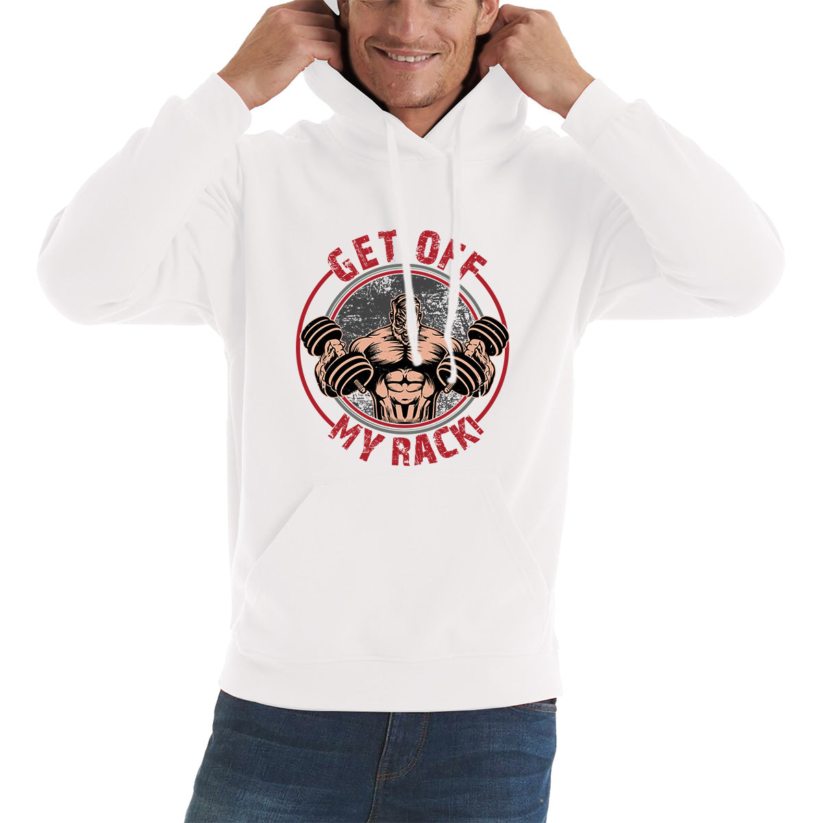Get Off My Rack Muscular Bodybuilder Gym Dumbbell Bodybuilding Workout Training Unisex Hoodie