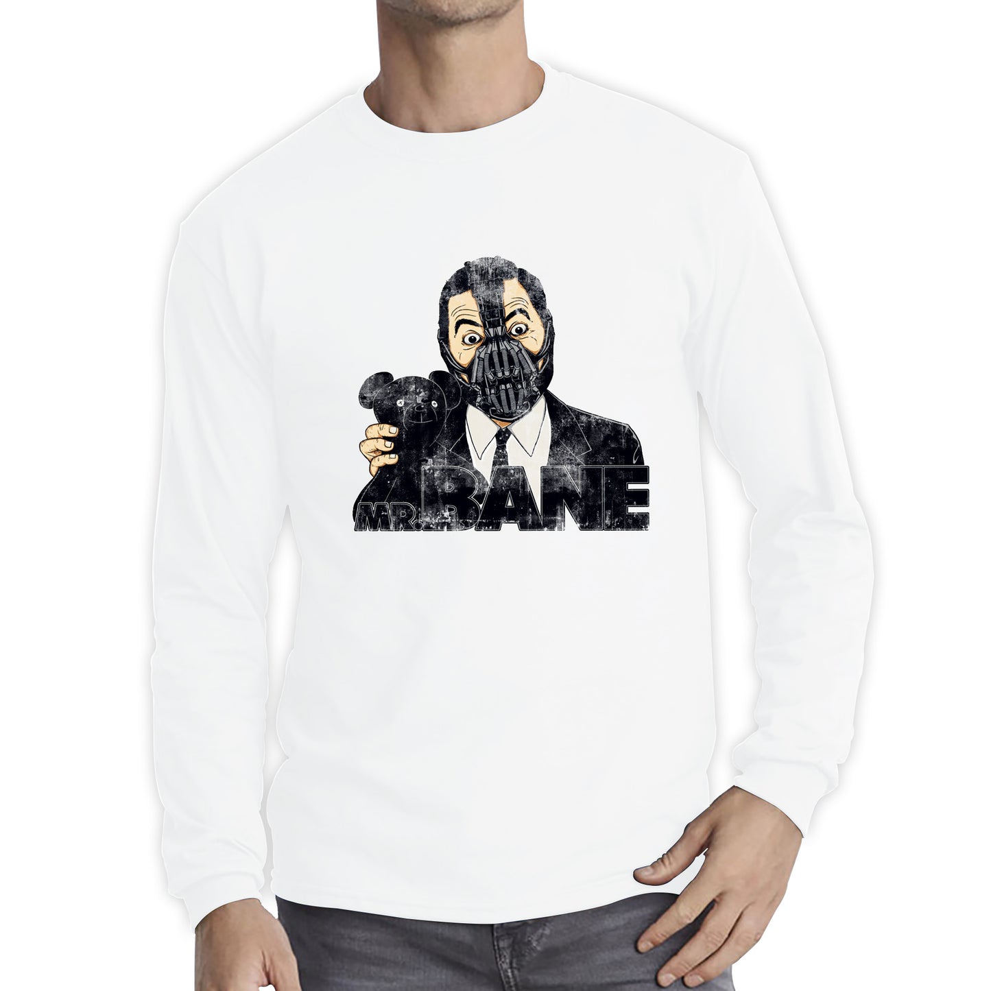 Mr. Bean With Teddy Spoof Mr. Bane Osito Supervillain Metahuman The Man Who Broke The Bat Comic Book Character Long Sleeve T Shirt